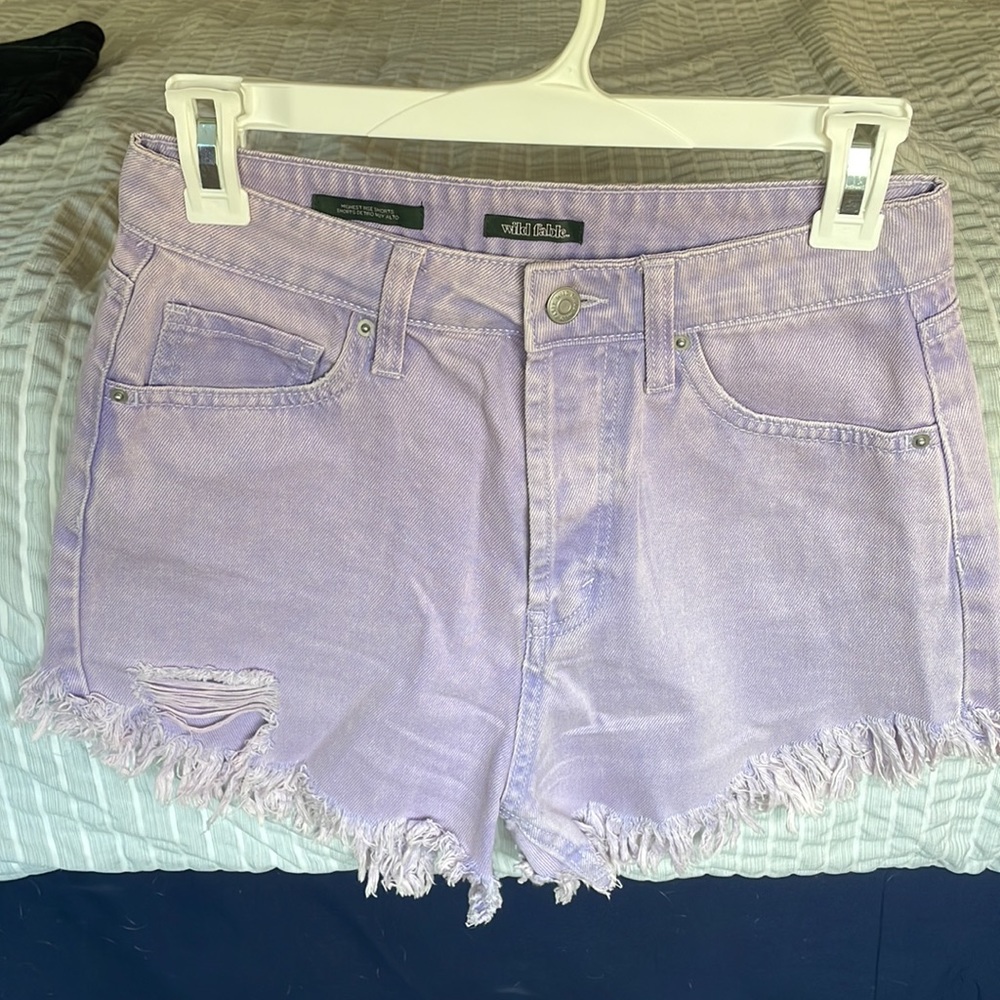 Purple high waisted denim shorts